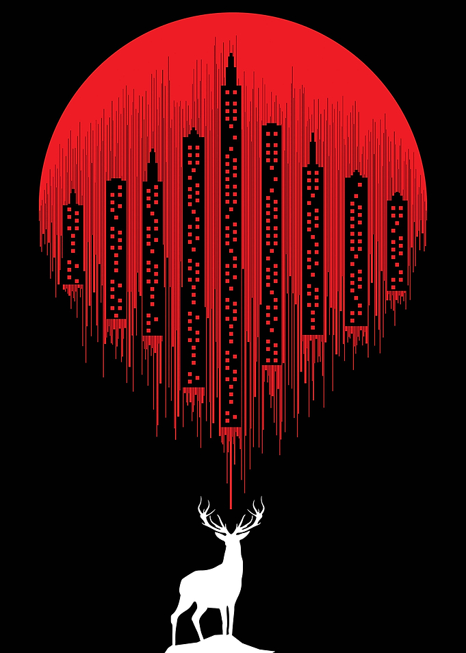 Deer and City Downpour