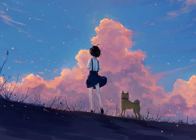 Shiba Inu dog and girl