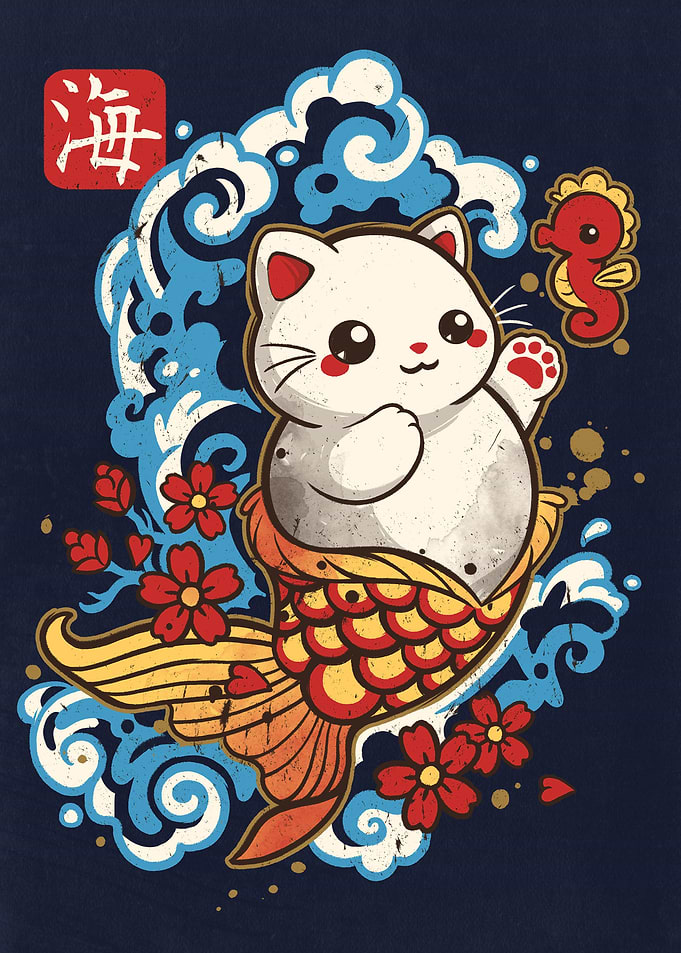 Cat mermaid tattoo