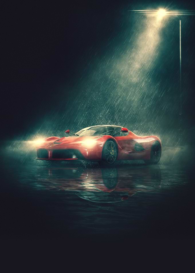 FERRARI IN THE RAIN