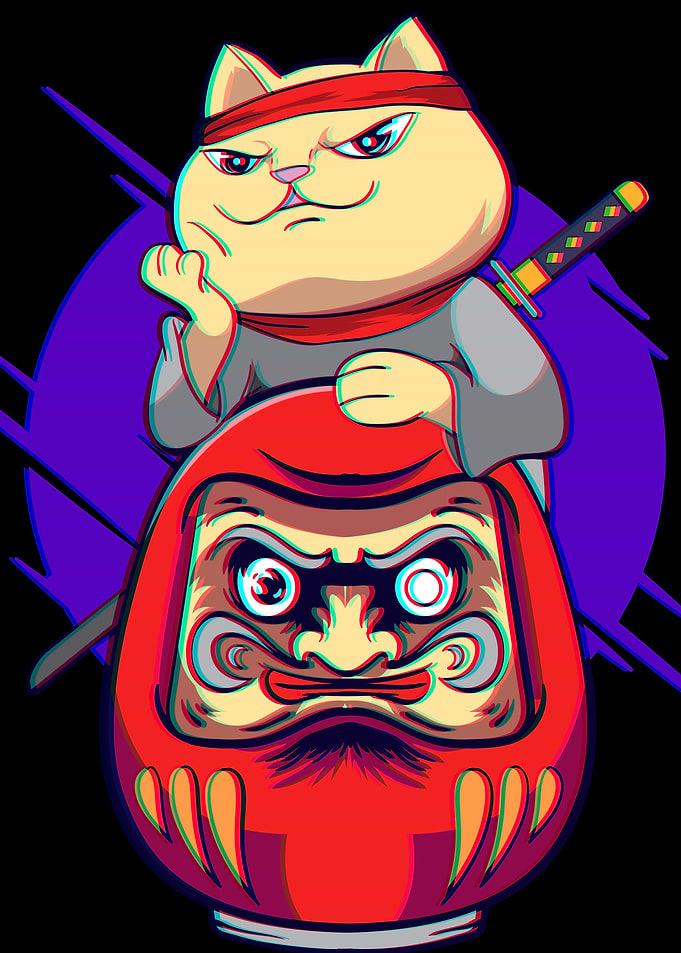 Samurai Maneki Neko Daruma