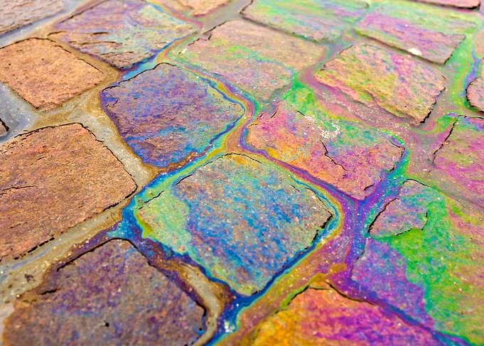 Petrol on cobblestones