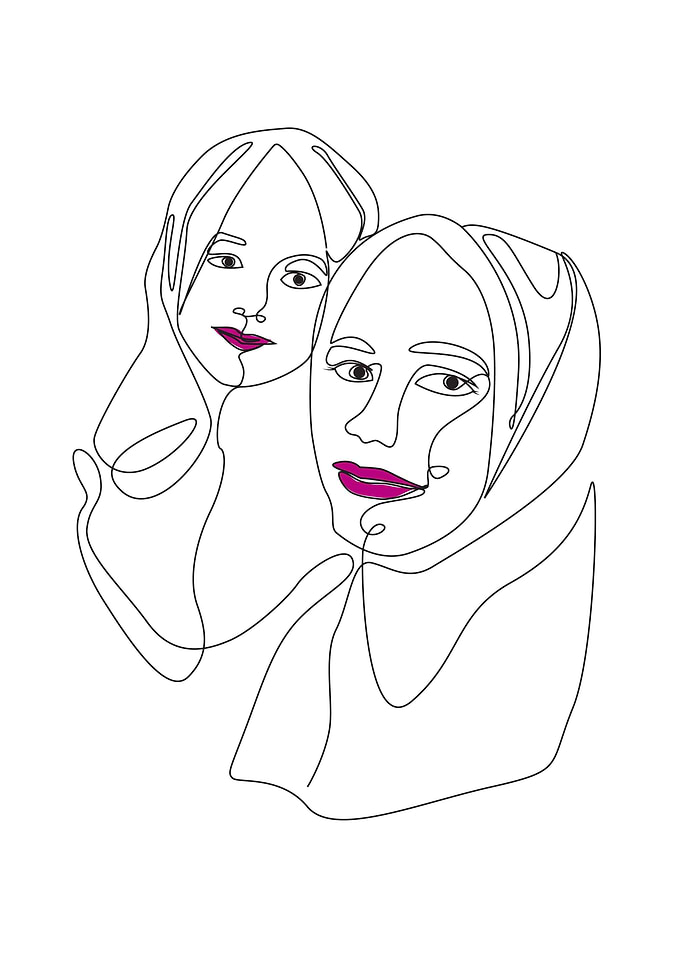 One line art 2 woman hijab