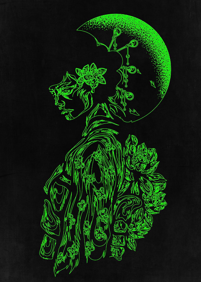 Neon Green Japanese Geisha