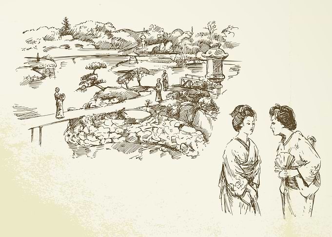Geisha and lake