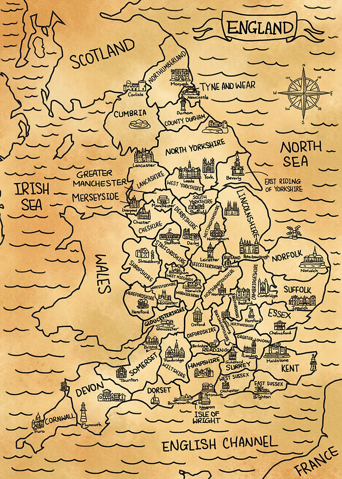 Brown Vintage England Map