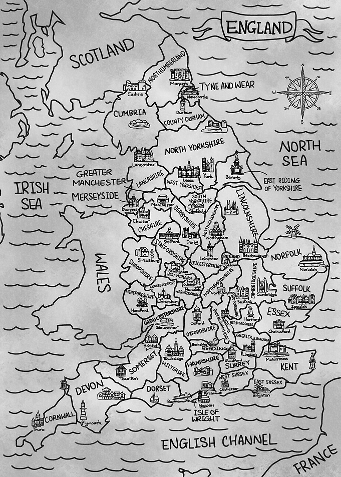 Gray Vintage England Map