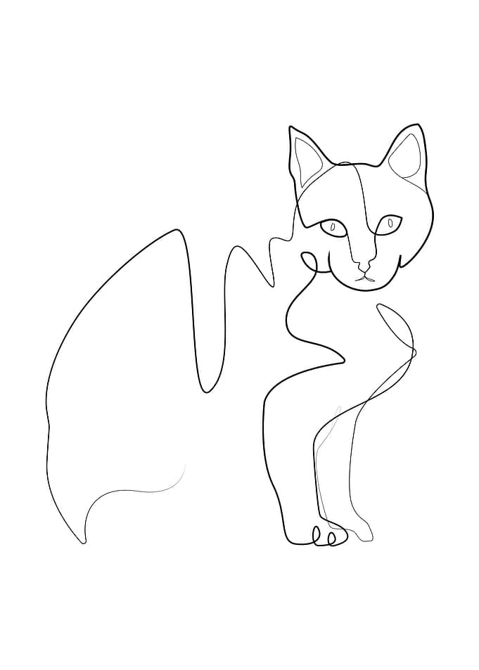 One line art cat