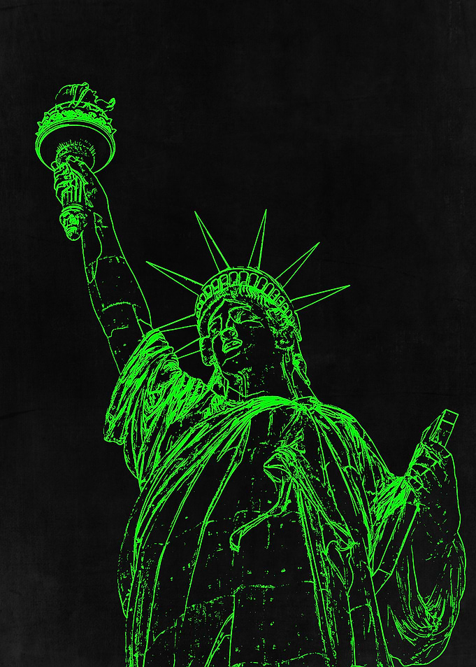 Neon Green Liberty Statue