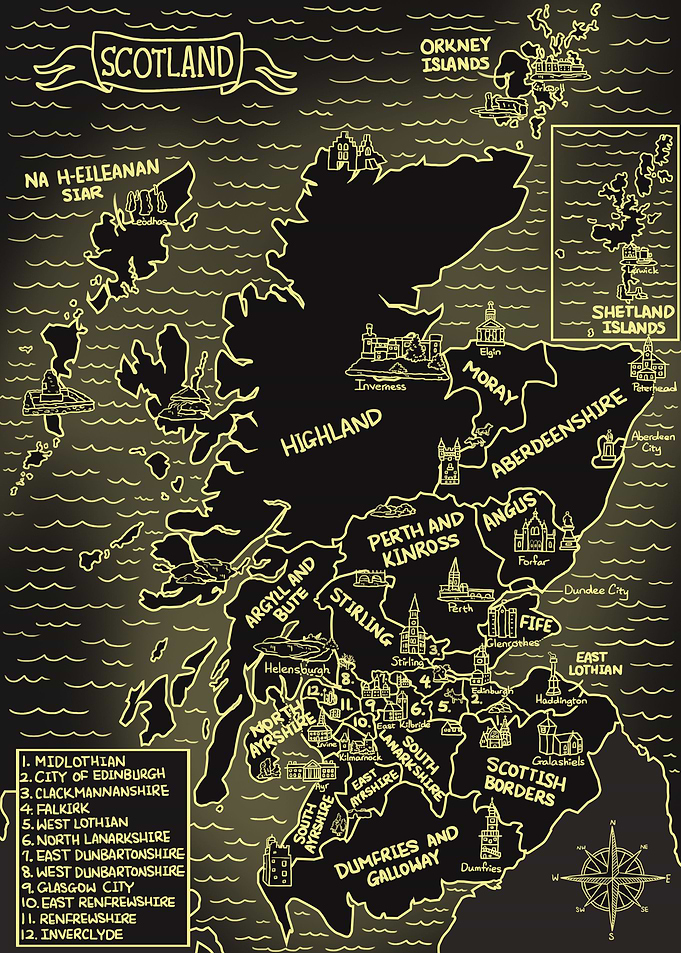 Glowing Map of Scotland