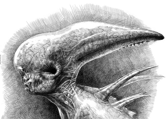 Alien Creature Left Profile Sketch