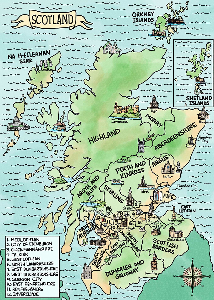 Watercolor Scotland Map