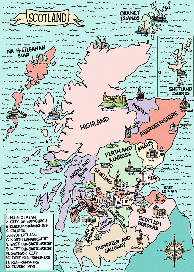 Colorful Scotland Map
