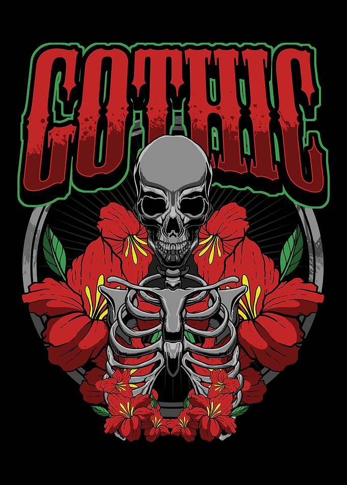 Skeleton Skull Roses Gothi