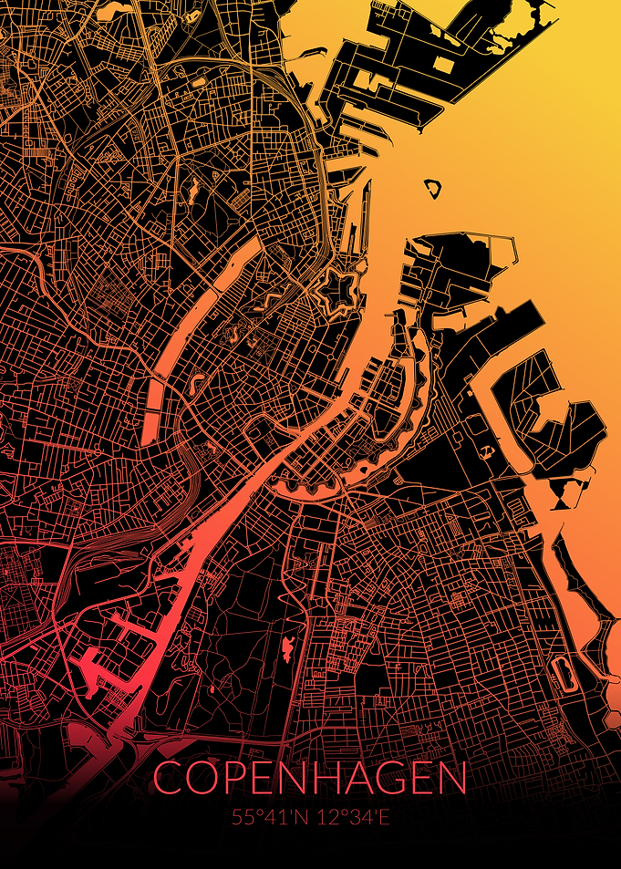 Copenhagen Map Black Orang