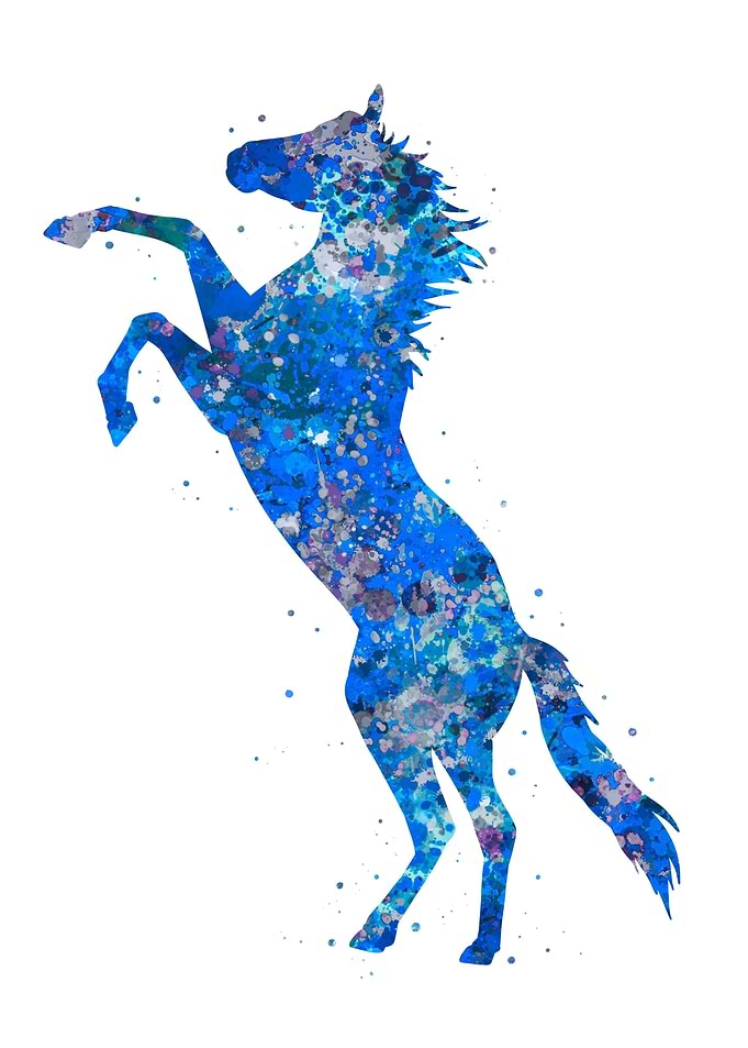 Horse standing up blue