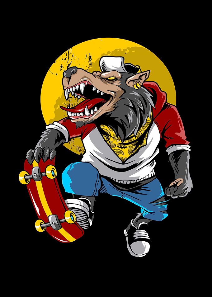 Skating skater wolf Design