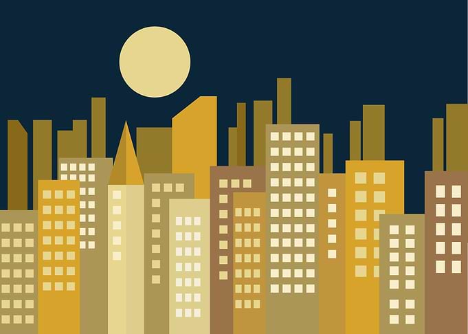 Yellow Moon City Skyline