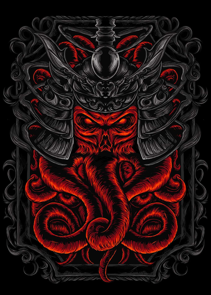 Skull octopus samurai
