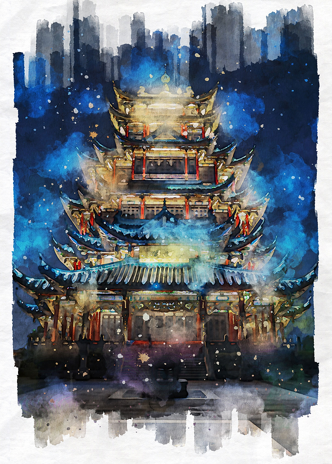Pagoda Tower Watercolor