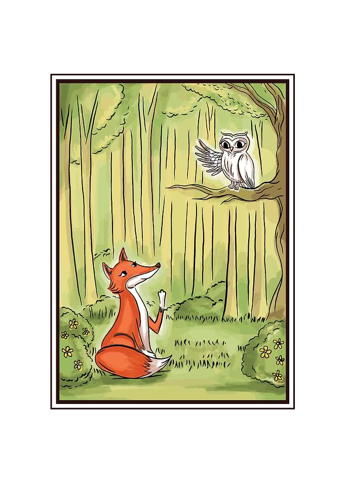 Fox and Owl in a Forest