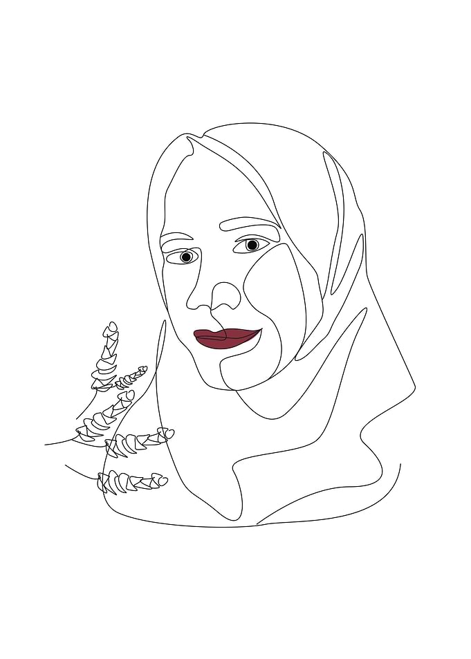 One line art woman hijab