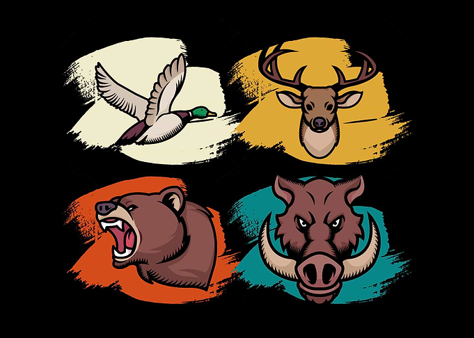 Goose deer bear wild boar