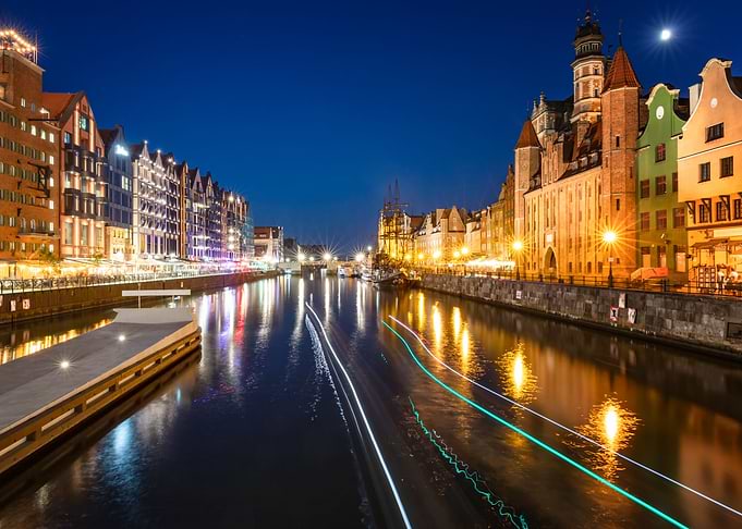Night city, river, Poland