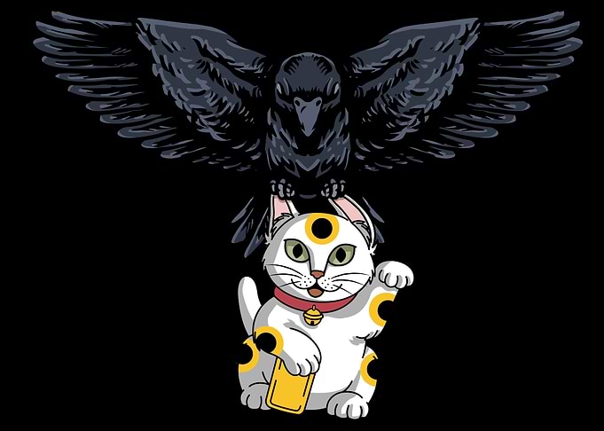 Raven Crow Lucky Cat