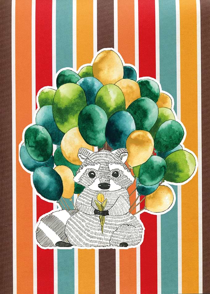 Raccoon with balloons