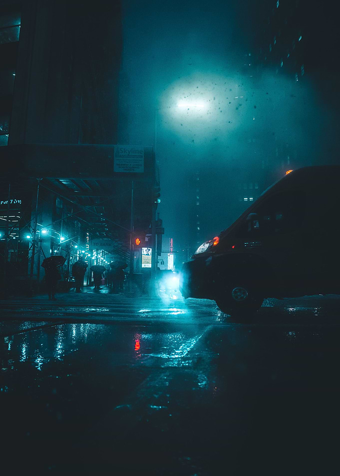 Dark and foggy city