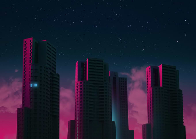 Pink purple buildings