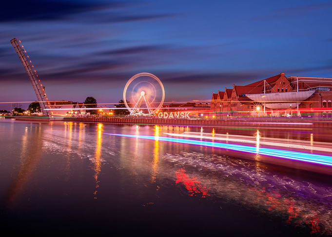 Night city, river, Poland