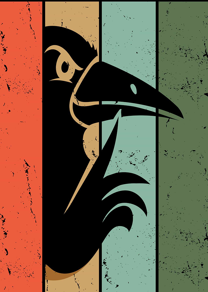 Funny Crow Raven Retro
