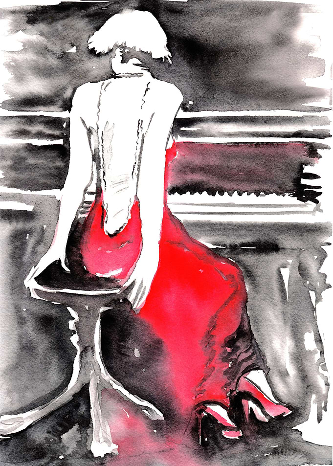 Woman in red dress