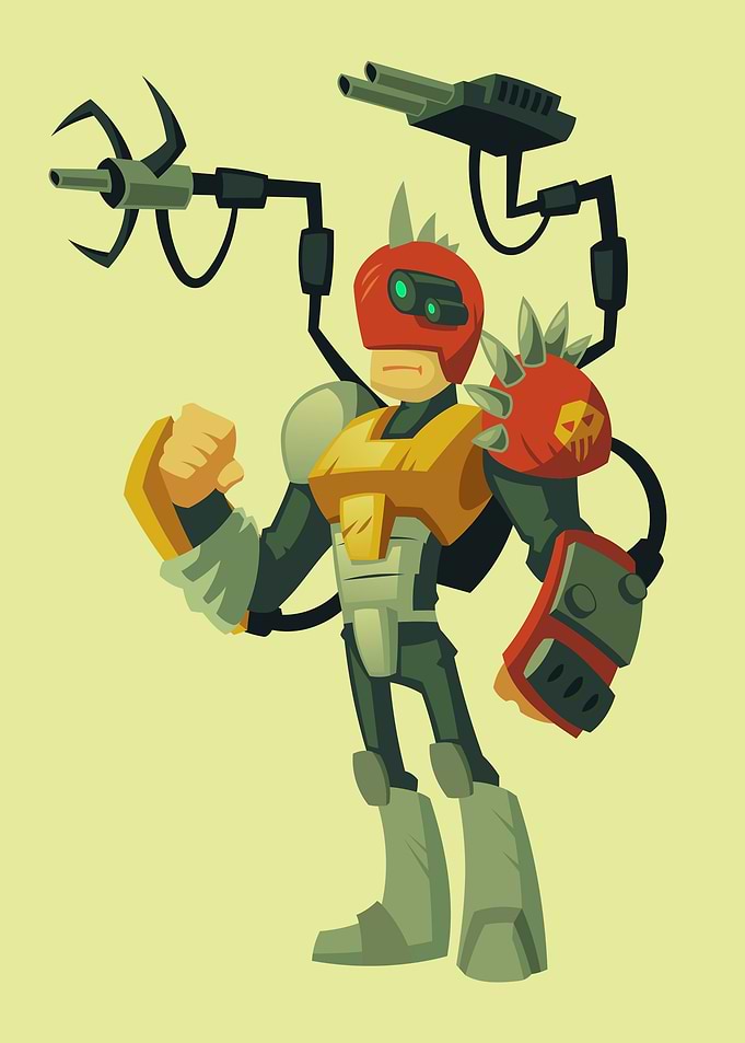 Cartoon robot guards
