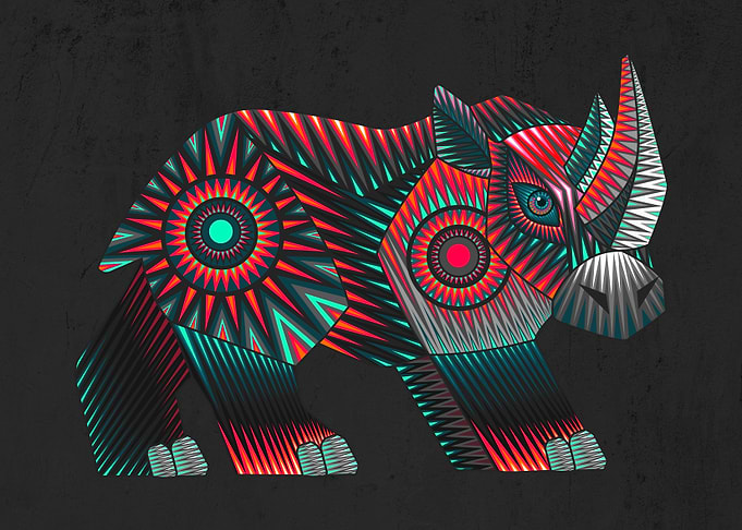 Mexican rhino hand drawn c