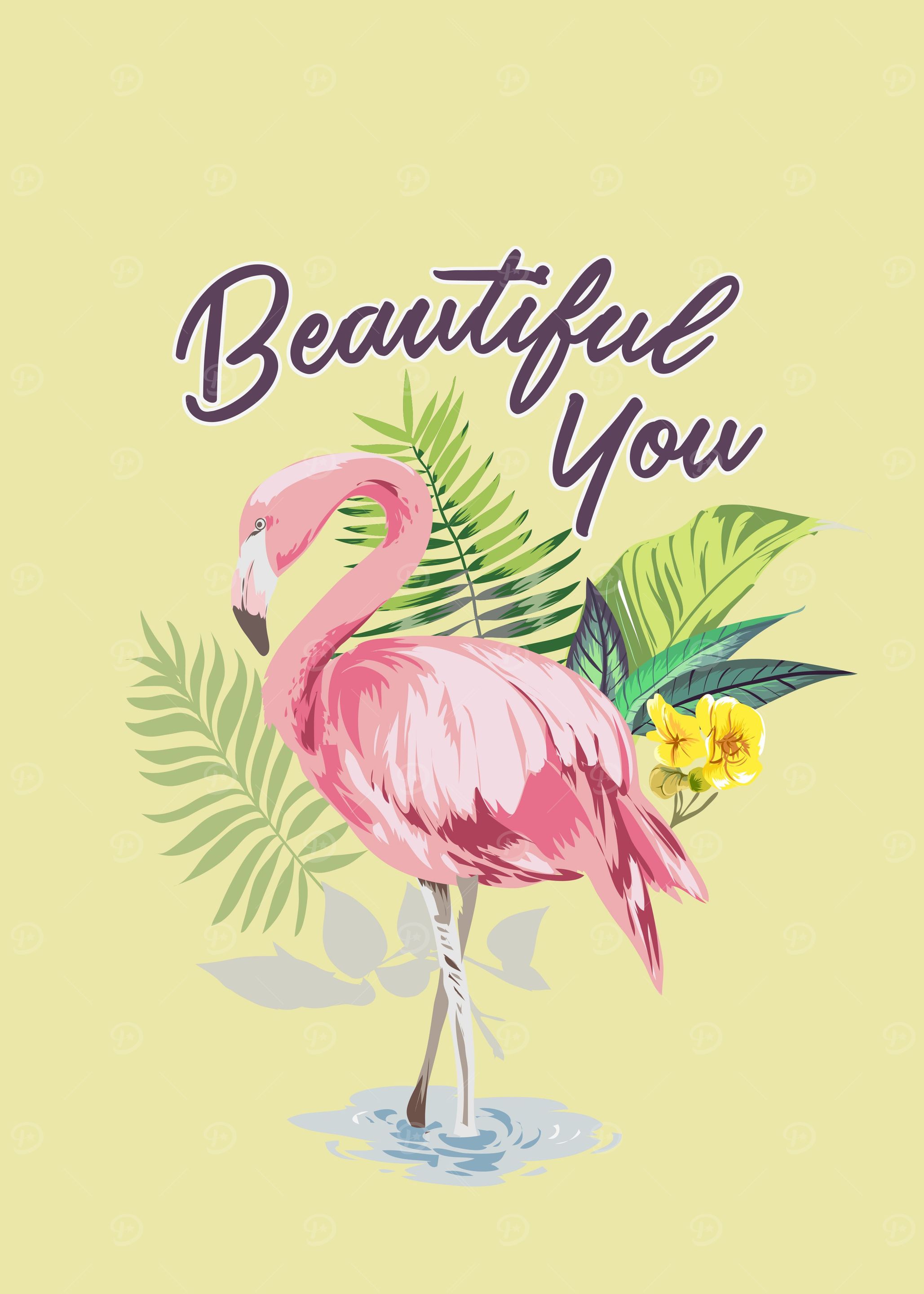 Flamingo on exotic forest