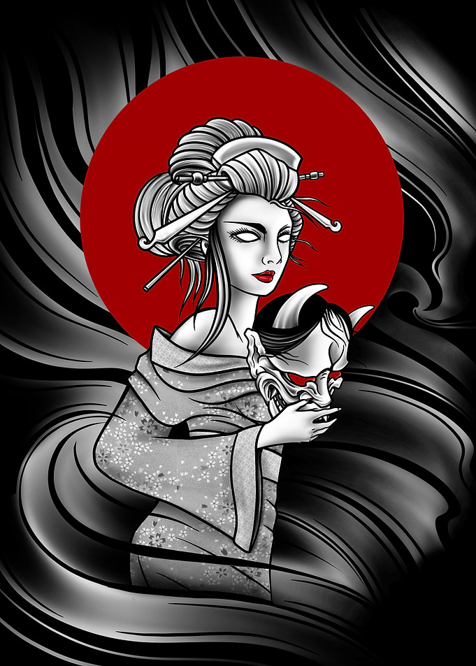 Geisha and The Oni Mask