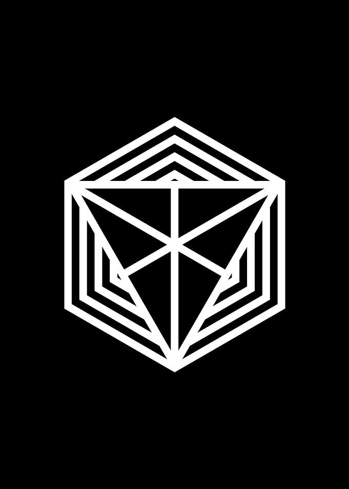 White Geometric Glyph Sign