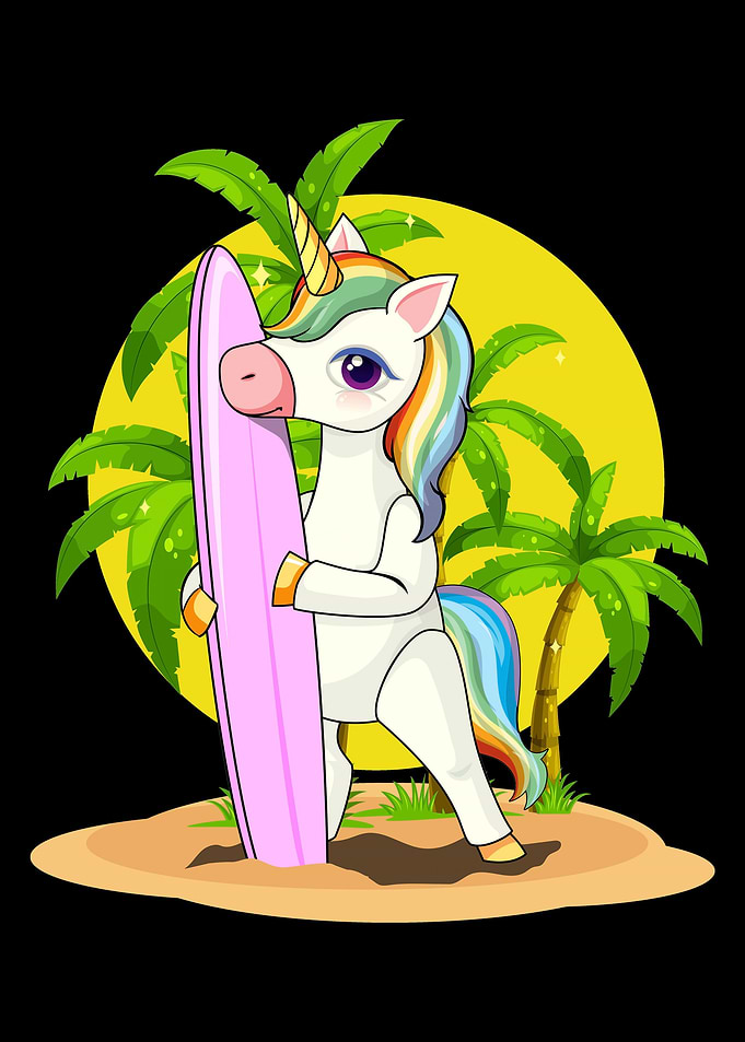 Kawaii Unicorn Surfer