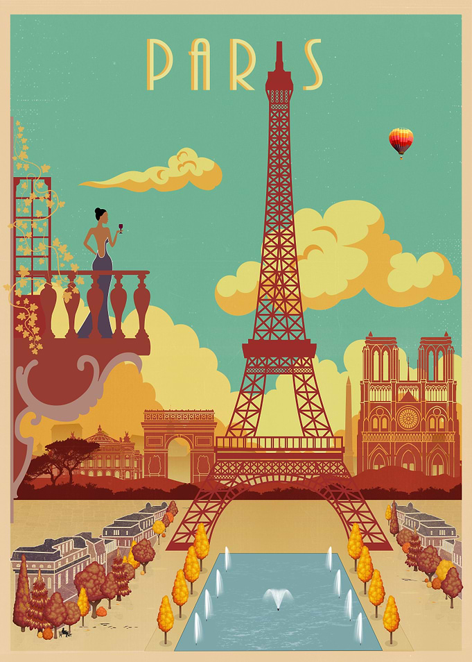 Paris skyline vintage