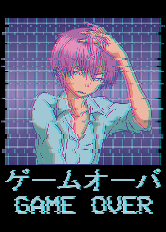Sad Anime Boy Retro Glitch