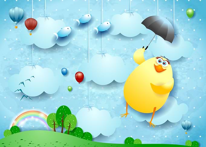 Flying Chick on Landscape