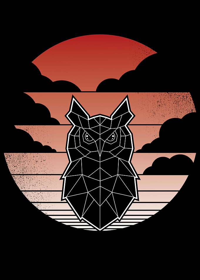Owl and Red Moon