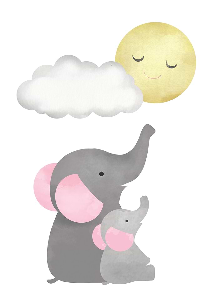 Elephants moon watercolor