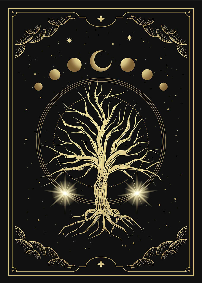 Magical sacred tree tarot