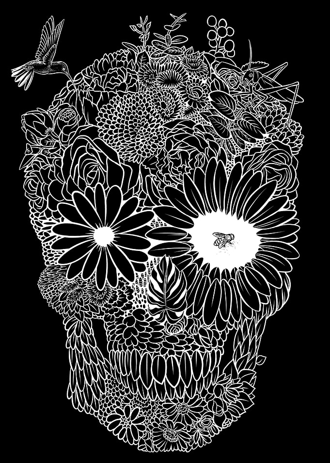 White lines flower skull