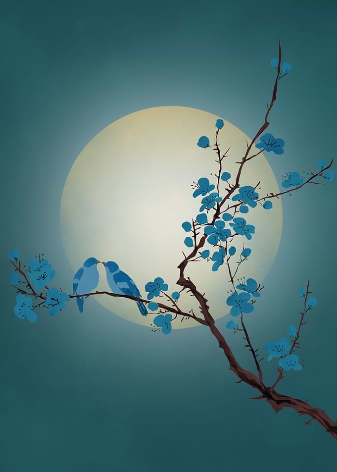 Lovebirds at night