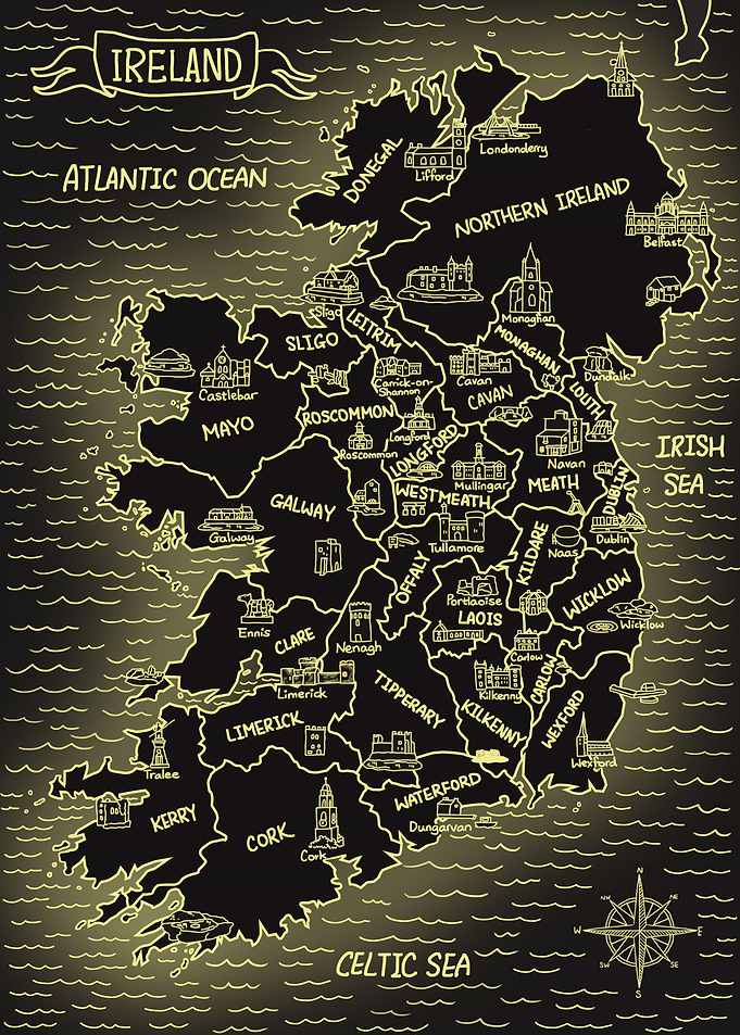 Glowing Map of Ireland